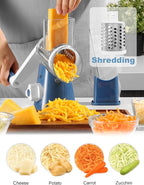 Cheese Grater Rotary, Rotary Grater for Kitchen, Kitchen Grater Vegetable Slicer with 3 Drum Blades, Fast Cutting Cheese Shredder for Vegetables and Nuts