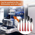 20 Piece Black Red 18/0 Flatware Utensil Set for 4, Include Dinner Knife,Dinner Forks,Dinner Spoons,Salad Forks,Teaspoons,Silverware Set for 4, Dishwasher Safe