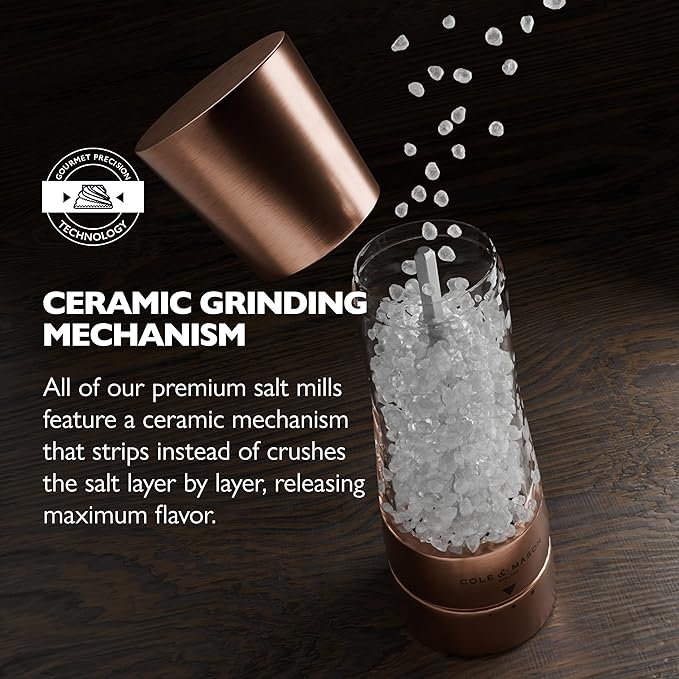 COLE & MASON Derwent Salt Grinder - Copper Mill Includes Gourmet Precision Mechanism and Premium Sea Salt