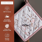 Maison d' Hermine Pot Holders Set 100% Cotton Heat Resistant Potholders 8" x 8" Hot Pads with Loop BBQ, Cooking, Grilling, Kitchen, Handling Hot Pans Spring/Summer (Pack of 2, Meadow Florals - Brown)