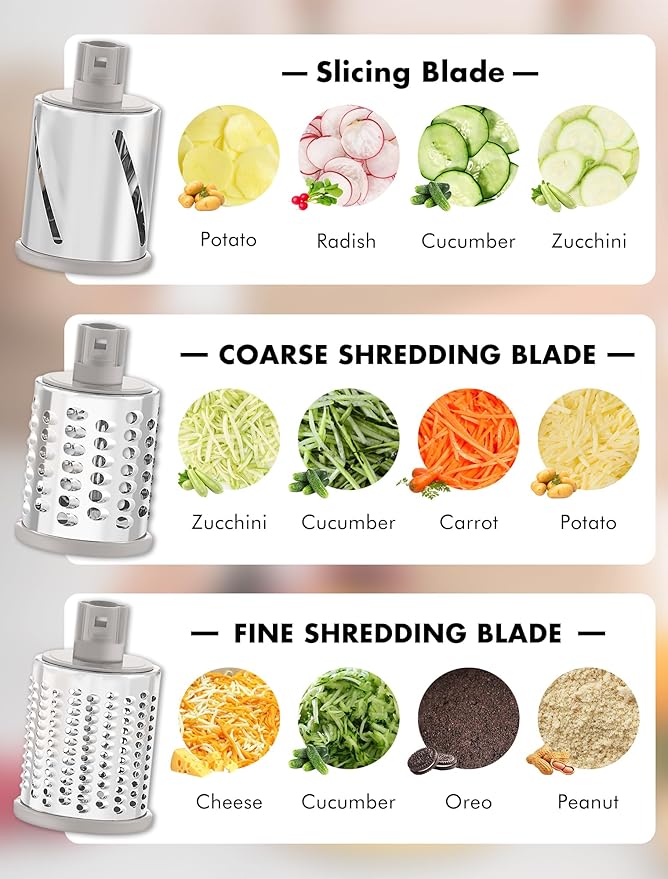 GDL Rotary Cheese Grater, Upgraded 5-in-1 Cheese Grater Hand Crank, Multi-purpose Cheese Shredder with Handle, Vegetable Slicer Cutter Ice Shaver for Potato, Carrot, Nuts, Chocolate