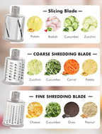 GDL Rotary Cheese Grater, Upgraded 5-in-1 Cheese Grater Hand Crank, Multi-purpose Cheese Shredder with Handle, Vegetable Slicer Cutter Ice Shaver for Potato, Carrot, Nuts, Chocolate