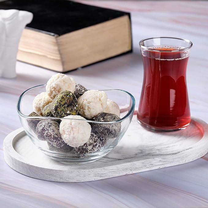 Volarium CRYSTALIA Small Glass Bowls for Kitchen Prep, Modern Round Serving Dishes for Dessert, Salad, Fruit, Pudding, Candy, Cereal, Ice Cream, Stackable Bowls Set of 6 (Large 10 1/2 oz)