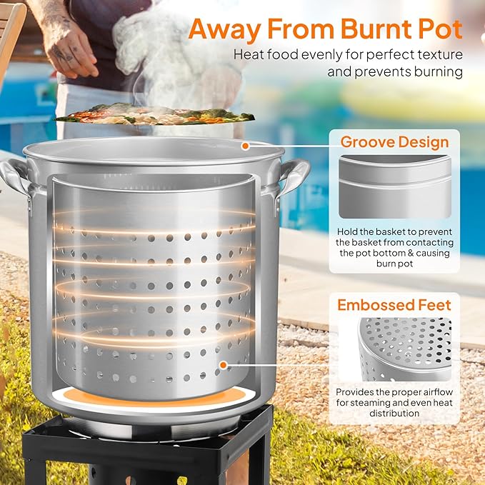 ROVSUN 50-Quart Stainless Steel Turkey Fryer & Seafood Boil Pot with Basket, Lid & Hook, Large Stock Pot for Outdoor Cooking of Turkey, Crawfish, Crab, Lobster & Shrimp