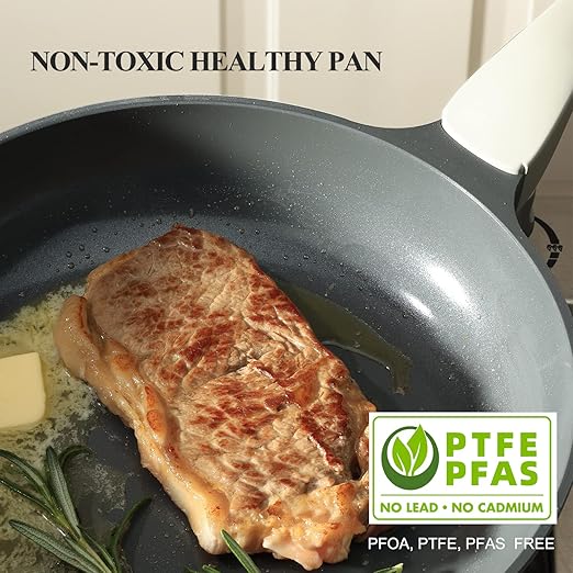 Nonstick Ceramic Frying Pan, Skillet with Stay Cool Handle,Egg & Omelet & Chef's Pan, Induction Compatible & Oven Safe, Dishwasher Safe, PTFE PFAS & PFOA Free (8+10 Inch)