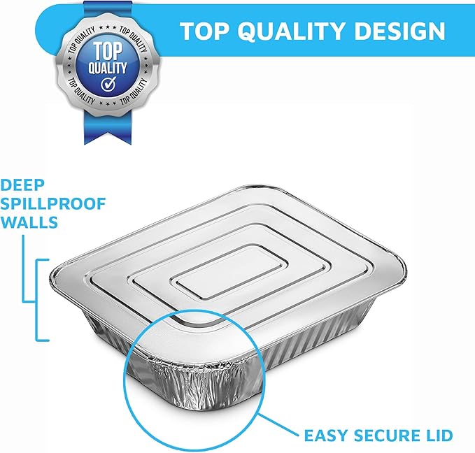 MontoPack 9x13 Aluminum Foil Half Size Roasting Pans with Lids | [20 Count] Premium Standard Size Chafing Tins for Baking, Catering & Roasting | Disposable Steam Table Trays | Great for Storing