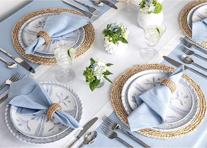 Solino Home Linen White Table Runner 72 Inches Long - 100% Pure Linen Hemstitch Table Runner 14 x 72 Inch for Dresser, Dining, Summer, Fall, Autumn, Halloween - Classic Hemstitch