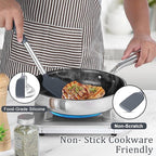 TeamFar Silicone Cooking Utensils Set, 5 PCS Heat-Proof Kitchen Utensils with Stainless Steel Handle, Turner/Spoon/Pasta Server for Nonstick Cookware Frying Flipping Draining, Light Grey