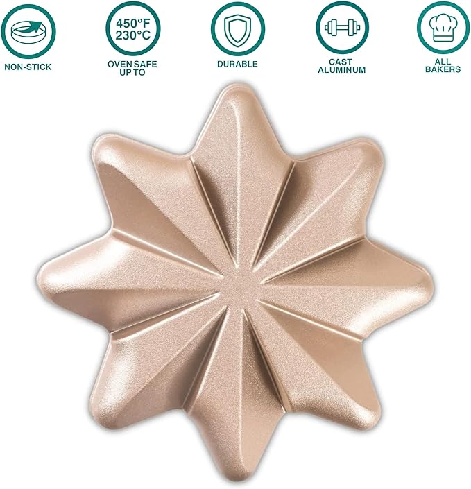 Baker's Secret Nonstick for Fluted Cake Pan, Heavy Duty Die Cast Aluminum Fluted Cake Baking Pans, 2 Layers Non-stick Coating For Easy Release - The Cast Aluminum Collection (Nova)