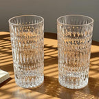 Highball Glasses [Set of 4] - 15oz Vintage Glass Cups Fits Dinner Party - Unique Texture, Dishwasher Safe