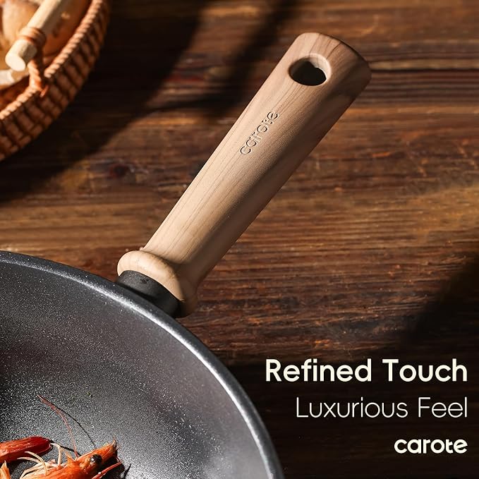 CAROTE Nonstick Skillet, Nonstick Deep Frying Pan, 10" Saute Pan with Lid, 3.8QT Deep Frying Pan Titanium Pan Chef's Pan, Stay-cool Handle, Compatible with All Stoves, Black