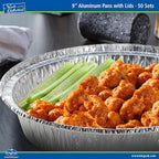 Nicole Home Collection Aluminum Pans 9” Round Disposable Foil Pans With Lids (50 Pack) – 9 Inch Round Disposable Takeout Pans With Board Lids (9" Inch Round)
