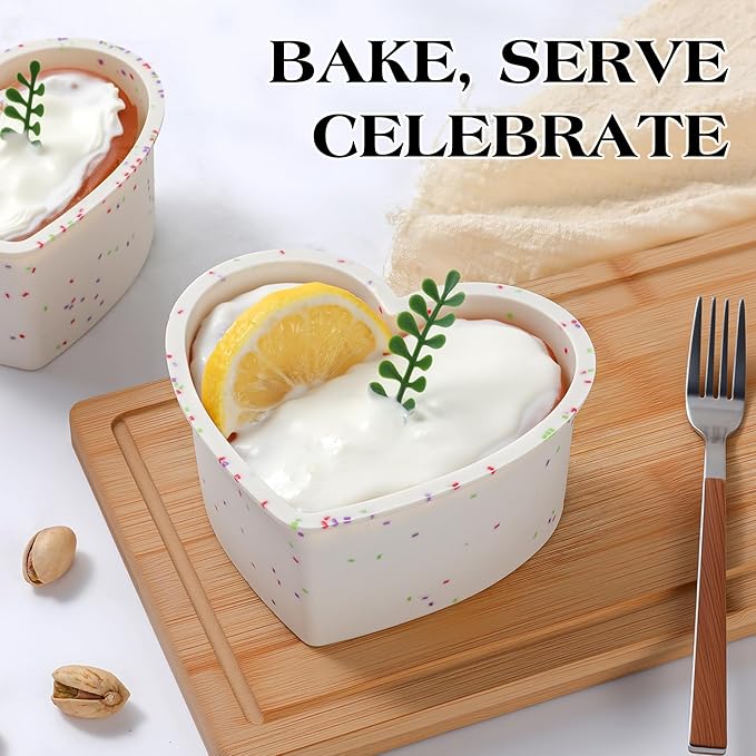 8 Inch Silicone Heart Shaped Cake Pans Small Heart Cake Pan Set Nonstick Silicone Heart Molds for Baking (2 Pcs, Cream)