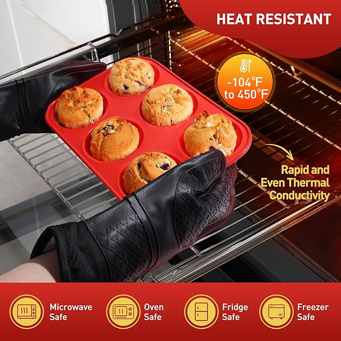 2 Pack 6 Cups Silicone Jumbo Muffin Pan with Metal Reinforced Frame Silicone Molds Cupcake Cake Baking Pans Egg Bites Muffin Tin Tart Pans Bundt Pan Reposteria Accesorios Moldes Para Pasteles