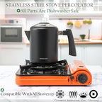 Mixpresso Black Stainless Steel Coffee Percolator Stovetop, 37oz Classic Percolator Coffee Pot, Great For Camping Pot, 5-8 Cup Stove Top Espresso Maker, Cool-Touch Handle