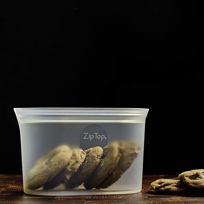 Zip Top Reusable Food Storage Bags | Medium Dish [Peach] | Silicone Meal Prep Container | Microwave, Dishwasher and Freezer Safe | Made in the USA