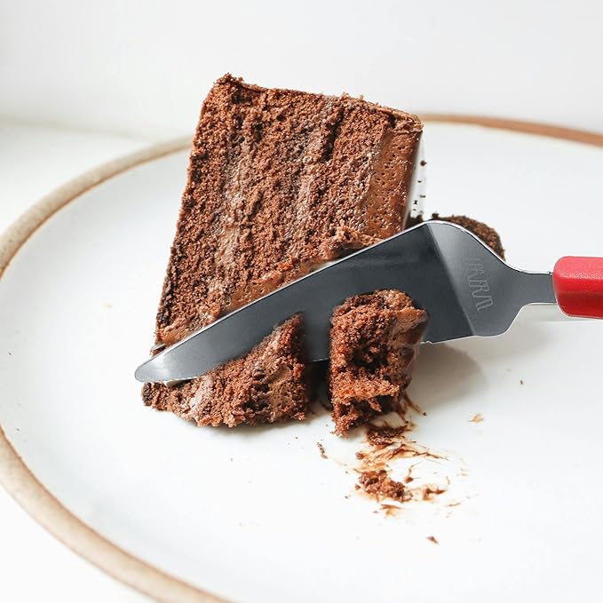 Professional Stainless Steel Pie Spatula Server - 2-Pack Red Cake Cutter & Pizza, Dessert Serving Knife Set - Dishwasher Safe Kitchen Tool