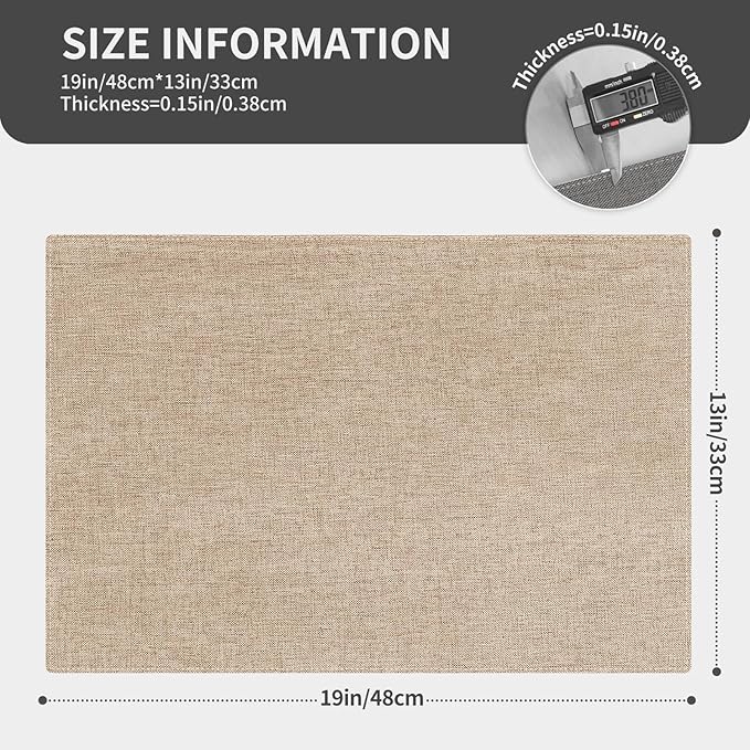 Cloth Placemats, Set of 6 Heat-Resistant Cotton Linen Blend Double Layered Machine Washable Place Mats, Wrinkle Free Thick Fabric Dining Table Mats for Indoors & Outdoors (Light Linen, 6)