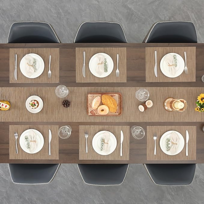 Myir JUN Placemats Set of 6, Vinyl Woven Placemats Place Mats Indoor Washable Table Mats Non-Slip Place mats for Dining Table (Light Brown, Set of 6)