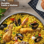 14 Inch Stainless Steel Paella Pan with Lid,Frying Pan, Tri-Ply Even Heating, Induction Ready & Dishwasher Safe – Great for Camping, Parties, Family Gatherings