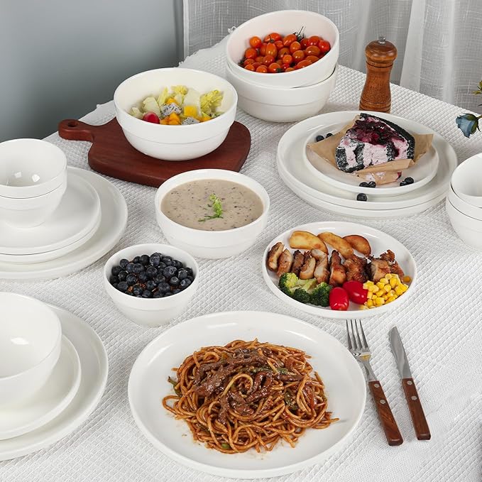 HAPPY KIT Large Serving Bowls 7 Inch 40 Ounces Soup Bowls,White Ceramic Salad Bowl Set of 3 for Kitchen,Pasta Bowls, Pho, Noodle, Cereal - Dishwasher & Microwave Safe
