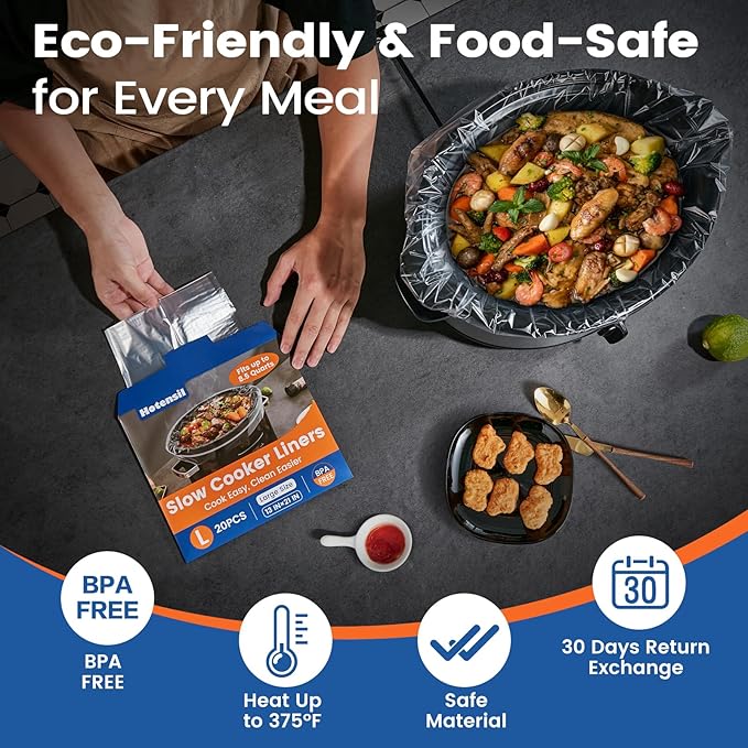 Slow Cooker Liners, Hotensil 13"x 21" 20 Count Cooking Bags Large Size Disposable Pot Liners, Fit 3QT to 8.5QT for Slow Cooker Cooking Trays, Multi-Purpose Durable Liners Plastic Bags, BPA Free