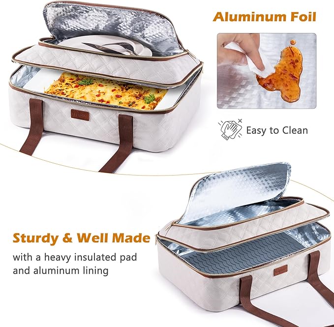 BAGSPRITE Insulated Casserole Carrier for Hot or Cold Food with Heat-resistant Mat, Casserole Dish Carrier Insulated Food Carrier, Hot Food Carrier, Foil Pan Carrier Fits 9" x 13" Baking Dish