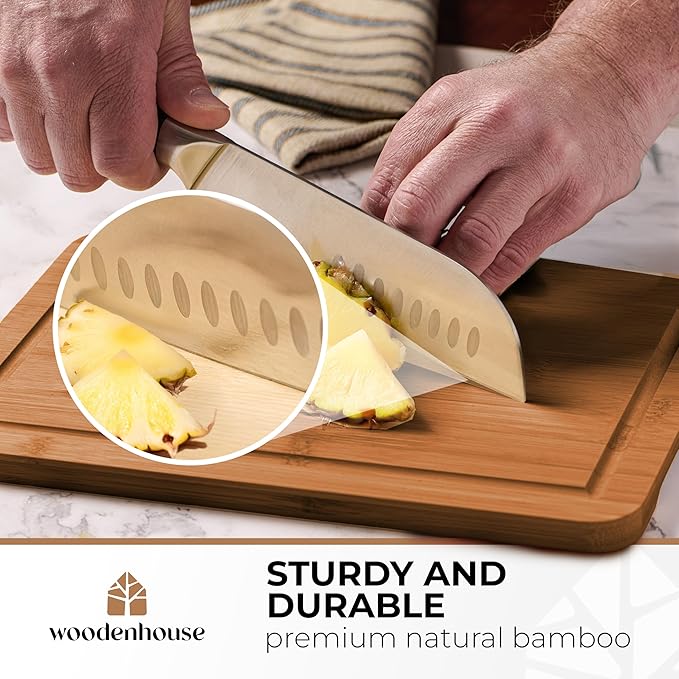Wooden Cutting Boards for Kitchen, Wood Cutting Board - Bamboo Cutting Board Set of 3 with Holder, Dark Color, Durable & Eco-Friendly, Perfect for Chopping, Serving, and Food Prep.