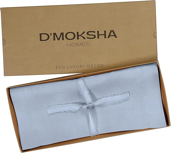 D'Moksha Homes Linen Table Runner 60 Inches - 100% Pure Linen Powder Blue Table Runner 14 x 60 Inch for Coffee Tables, Dresser, Summer, Fall and Halloween - Machine Washable