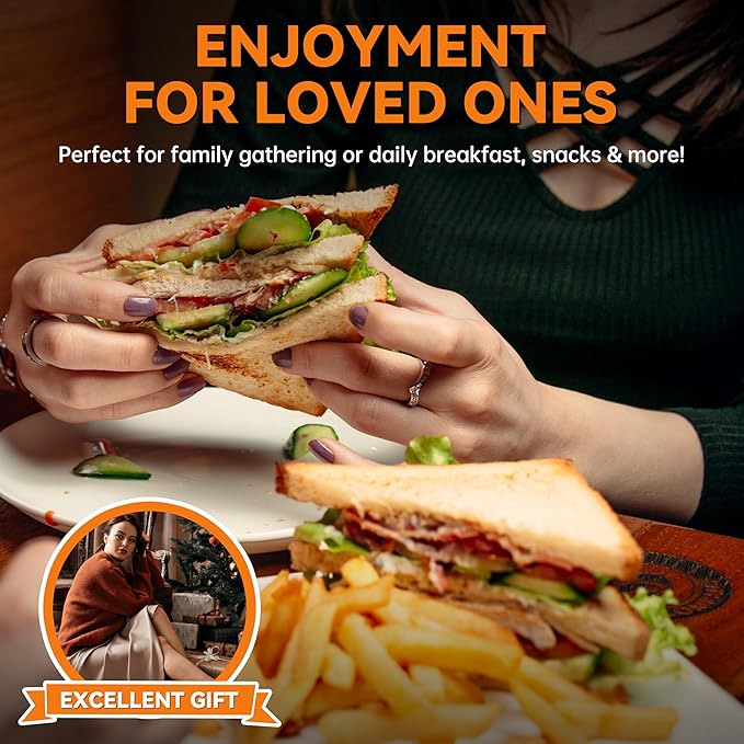 Baker’s Friend Breakfast Sandwich Maker, 4 Slices of Panini Grill Press Sandwich Maker, Electric Sandwich Maker with Indicator Light, Grill Cheese & Egg Muffin Sandwich Maker, Aqua