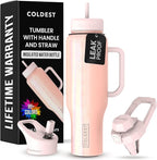 Coldest Tumbler with Handle and Straw, 100% Spill Proof Tumbler with Straw (3 Lids), Stainless Steel Insulated Leakproof Tumblers for Women Men, Cup Holder Friendly, 46 oz (Forever Pink Glitter)