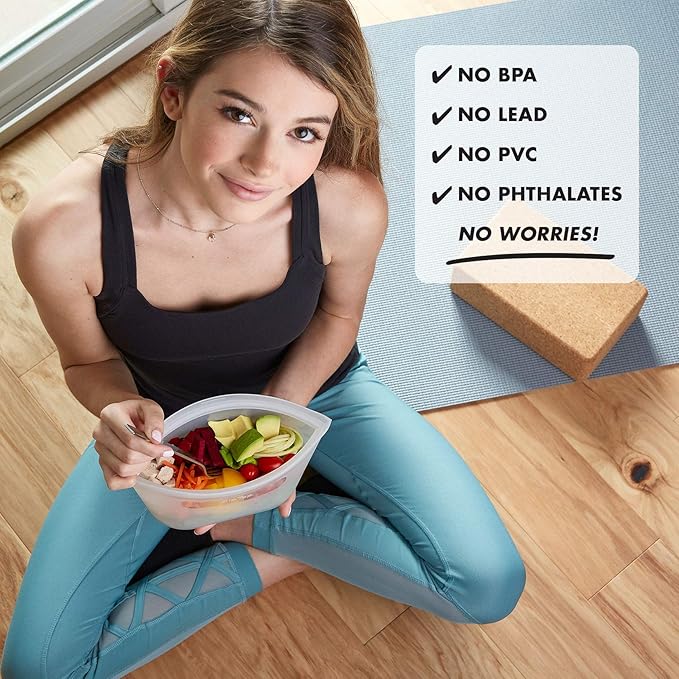 Zip Top Reusable Food Storage Bags | Full Set of 8 [Gray] | Silicone Meal Prep Container | Microwave, Dishwasher and Freezer Safe | Made in the USA