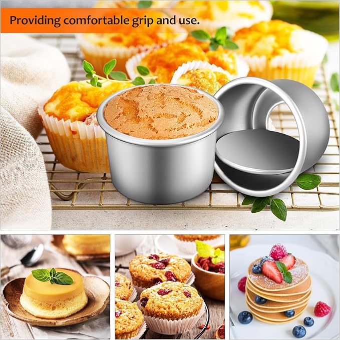 MAGICLULU 4pcs Aluminum Alloy Round Cake Pan 2inch Non-Stick Round Cake Tins Removable Bottom Baking Pans Mini Round Cake Cup for Cake Dessert Chocolate 2inch