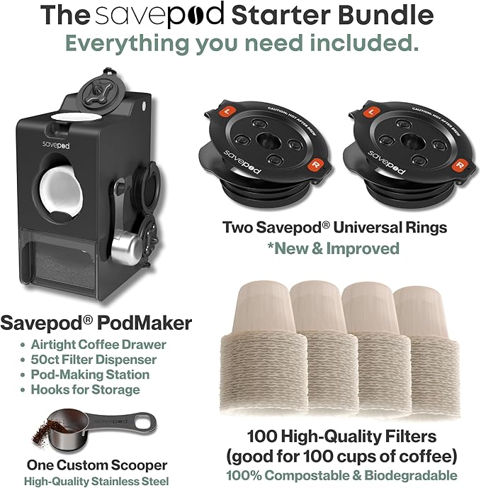 SavePod Coffee Pod Maker with Reusable Coffee Pods, Compatible with Keurig and K-Cup Coffee Machines, Smart, Easy to Use & Convenient (Black, Small)