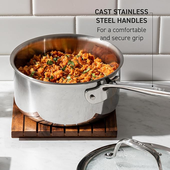 T-fal Pro Tri-Ply Stainless Steel Fry Pan 12 Inch, Induction Compatible, Oven Safe 500F, Fast & Even Heat, Professional Quality & Durability, Frying Pan, Skillet, Cookware, Dishwasher Safe, Silver