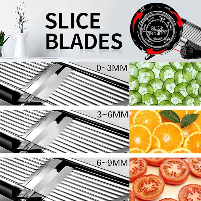 Mandoline Food Slicer, Adjustable Mandoline Slicer for Kitchen, Stainless Steel Mandolin Vegetable Chopper for Potato/Tomato/Onion, Vegetable Slicer Julienne Cutter with Cut-Resistant Gloves
