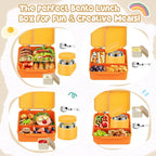 Bento Lunch Box for Kids with 9oz Soup Thermo, Leakproof Lunch Food Containers with 4 Compartment, Kids Thermo Hot Food Jar for School Travel