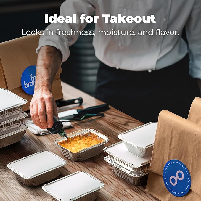 Fit Meal Prep 100 Pack 1 lb Small Aluminum Foil Pans with Lids, Disposable Take Out Food Containers with lids for Freshness and Spill Proof, Disposable Cookware for Catering, Restaurants