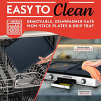 Gourmia 3-in-1 Indoor Grill/Griddle Electric Combo - 250-400°F Adjustable Dual Cooking Zones with Removable Nonstick Reversible Ceramic Plates - Non Toxic Dishwasher Safe Countertop Kitchen Appliances