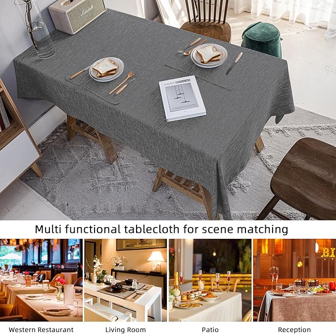 Waterproof Cotton Linen Tablecloths Rectangle Dining Table Cloth, Wipe Clean Indoor & Outdoor Table Cover for Buffet Party, Holiday Dinners and Banquets, Wrinkle Resistant（54"x102" Gray）