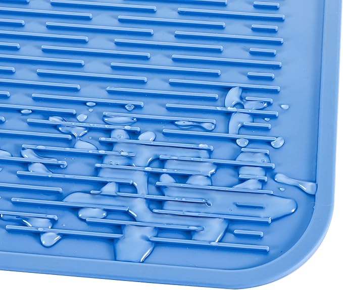 Silicone Dish Drying Mat for Multiple Usage,Easy clean,Eco-friendly,Heat-resistant Silicone Mat for Kitchen Counter or Sink,Refrigerator or Drawer Liner Lichen BlueL 3XL 28 inches x 18 inches