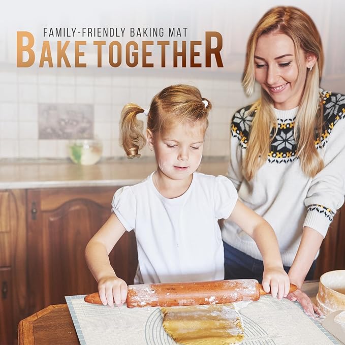 36 * 24 inches white grey, Non-Slip Silicone Baking Sheets - Baking Mat with 0.7mm Thickness - Non-Stick Pastry & Cookie Mat for Kitchen Counter for Rolling Out Dough with Measurements.