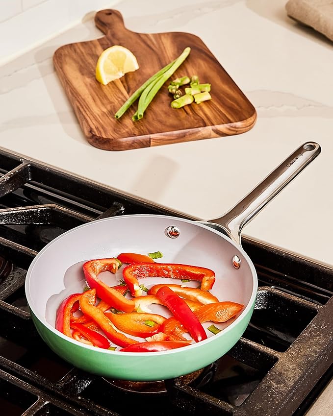 Caraway Fry Pan Duo - Nonstick Ceramic Frying Pan (8" & 10.5”) - Non Toxic, PTFE & PFOA Free - Oven Safe & Compatible with All Stovetops (Gas, Electric & Induction) - White