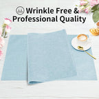 Cloth Placemats, Set of 6 Heat-Resistant Cotton Linen Blend Double Layered Machine Washable Place Mats, Wrinkle Free Thick Fabric Dining Table Mats for Indoors & Outdoors (Sky Blue, 6)