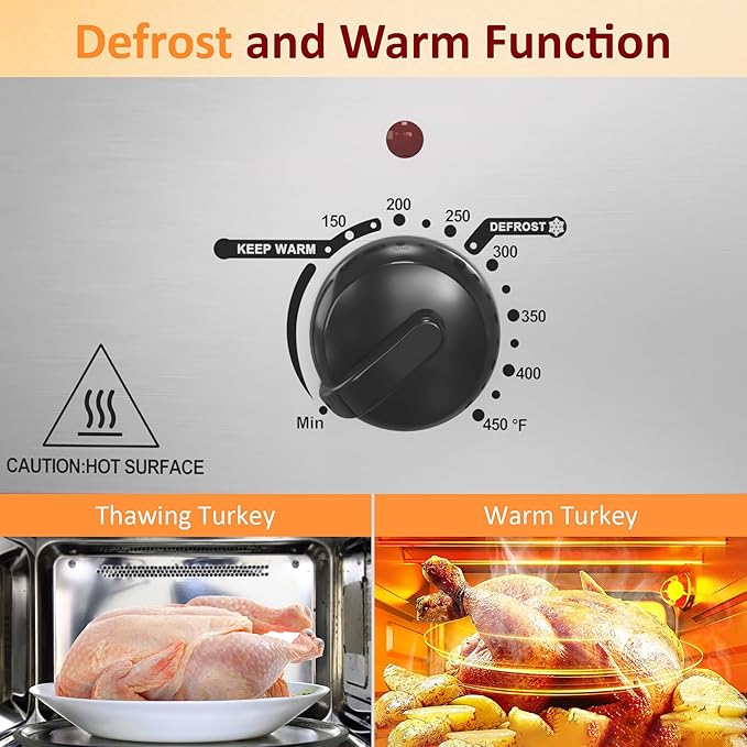 Sunvivi 20-Quart Roaster Oven with Self-Basting Lid, Electric Turkey Roaster Oven with Removable Pan and Rack, Stainless Steel, Sliver