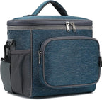 FlowFly Insulated Reusable Lunch Bag Adult Large Lunch Box for Women and Men with Adjustable Shoulder Strap,Front Zipper Pocket and Dual Large Mesh Side Pockets,Royal