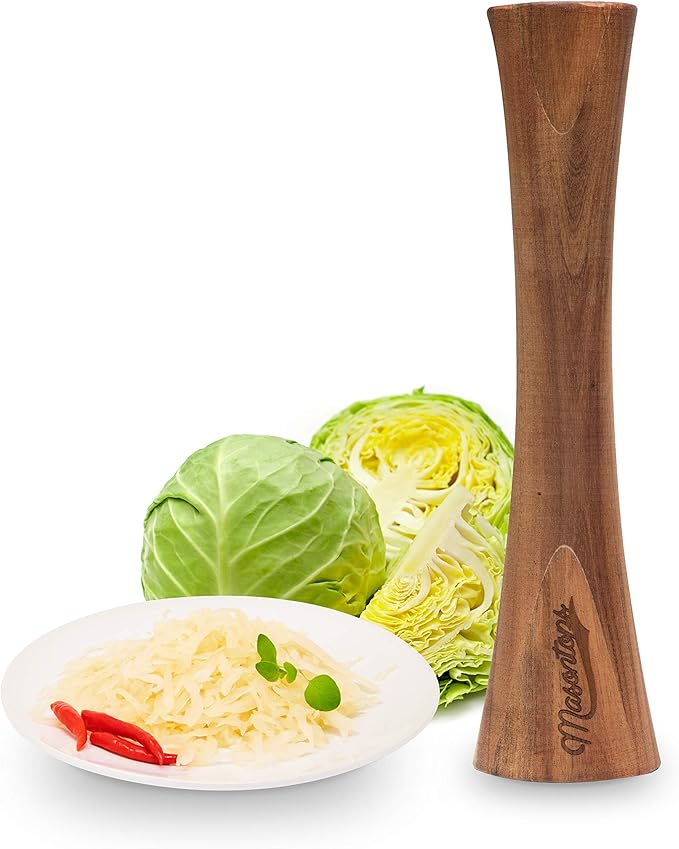 Masontops Pickle Packer - Acacia Wood Vegetable Fermentation Tamper - Cabbage Sauerkraut Pounder - Fermenting Food Tool