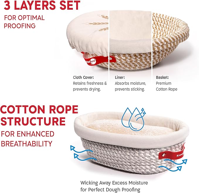 Sourdough Starter Kit – 34oz Starter Jar, 2 Cotton Rope Banneton Proofing Baskets, Magnetic Bread Lame for Scoring – Gift for Bakers & Complete Sourdough Bread Baking Set