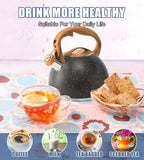 Whistling Tea Kettle Stovetop, Tea Pots for Stove Top Food Grade Stainless Steel with Wood Pattern Handle, 3.2Quart (Black)