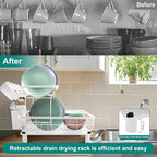 2-Tier Dish Drying Rack for Kitchen Counter,Space-Saving Dish Rack with Drainboard,Rustproof Countertop Dish Drainer with Utensil Holder for Sink,White
